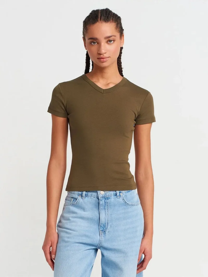 ديلفين Dilvin Slim Fit Cotton V-Neck T-Shirt