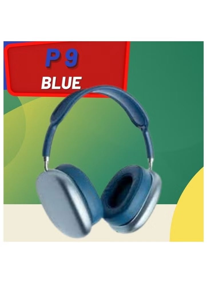 P9 Max Wireless Bluetooth Over-Ear Headphones with Microphone - Blue - Image 5