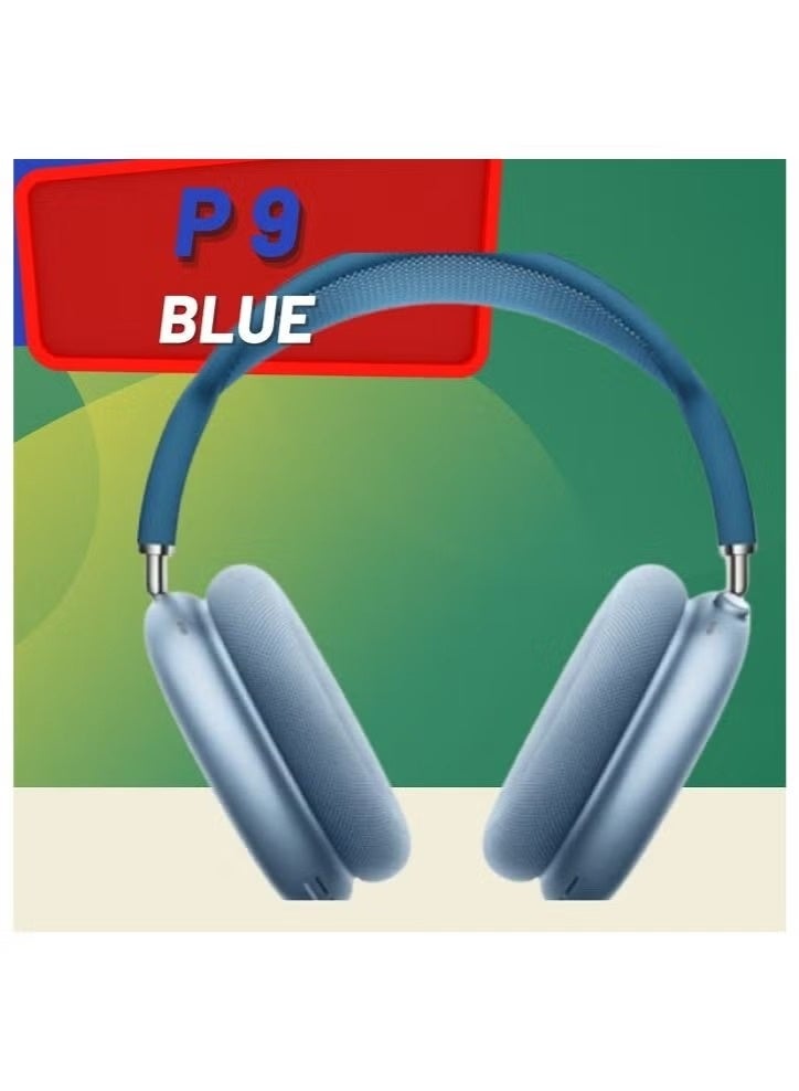 P9 Max Wireless Bluetooth Over-Ear Headphones with Microphone - Blue - Image 4