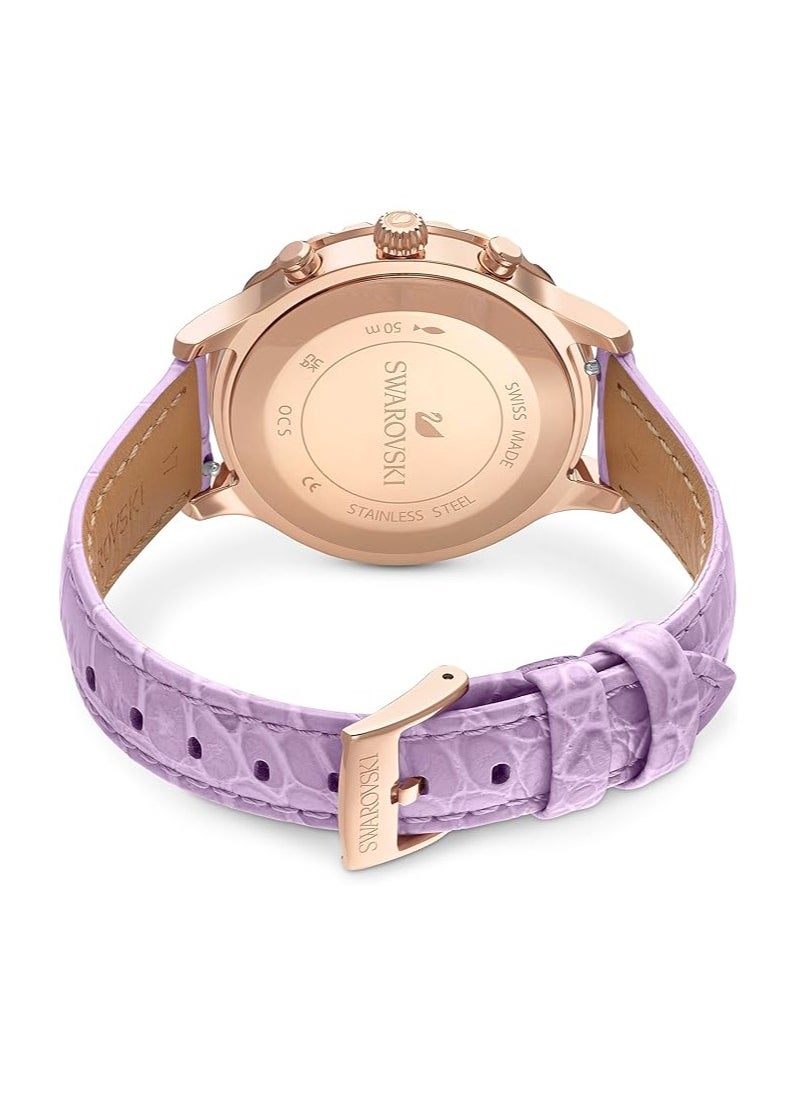 SWAROVSKI - Octea Lux Chrono watch Leather strap, Purple, Rose gold-tone finish - Image 1