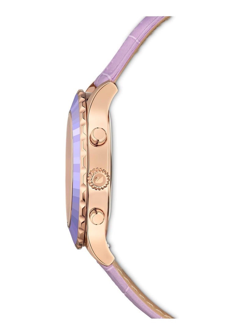 SWAROVSKI - Octea Lux Chrono watch Leather strap, Purple, Rose gold-tone finish - Image 1