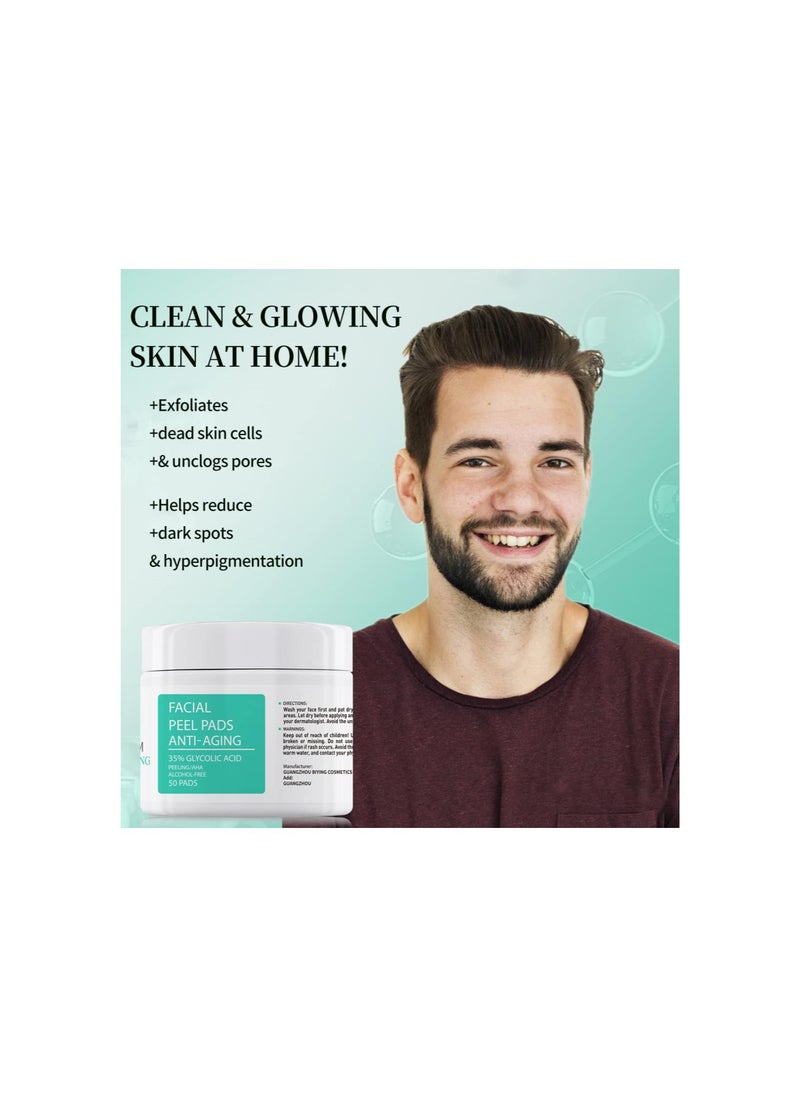 silvercnc - Glycolic Acid Pads 35% AHA Facial Resurfacing Pads, Glycolic Acid Toner Exfoliating Face Wipes Peel Exfoliant Pads Face Peel Facial Pads for Fine Lines & Wrinkles 50 Pads - Image 1