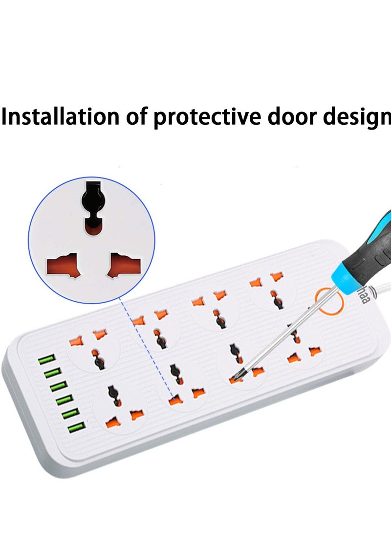 زها Zahaa l Extension الحبل مع 8 مقبس كهربائي و 8 فتحات USB 6 متر ، شريط الطاقة 8 طرق مع فتحة شحن USB من النوع8 ، الرصاص التمديد - الأبيض 2 متر  - Image 4