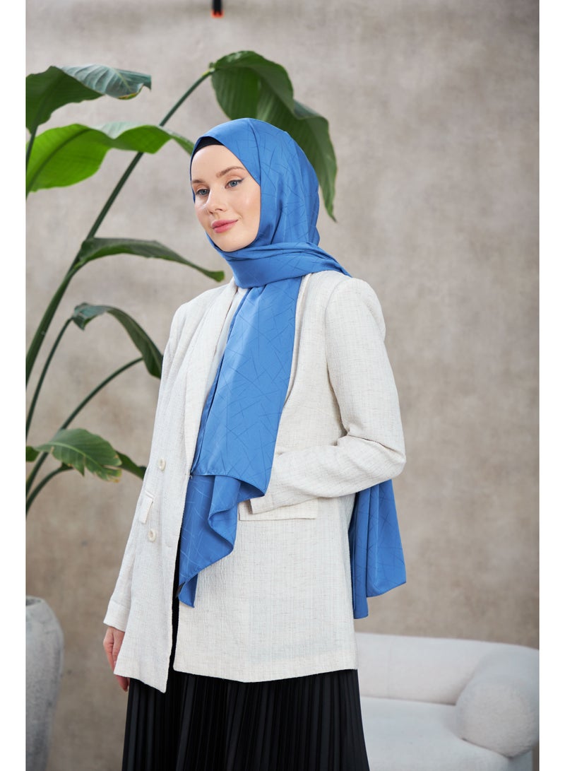 Soft Silky Jacquard Hijab Shawl in Blue – Cotton-Viscose Blend with Soft Pattern - Image 4