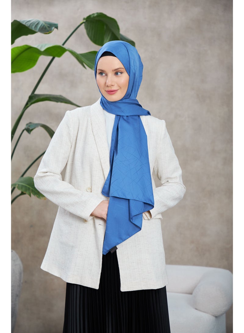 Soft Silky Jacquard Hijab Shawl in Blue – Cotton-Viscose Blend with Soft Pattern - Image 5
