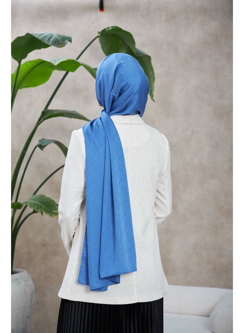 Soft Silky Jacquard Hijab Shawl in Blue – Cotton-Viscose Blend with Soft Pattern - Image 2
