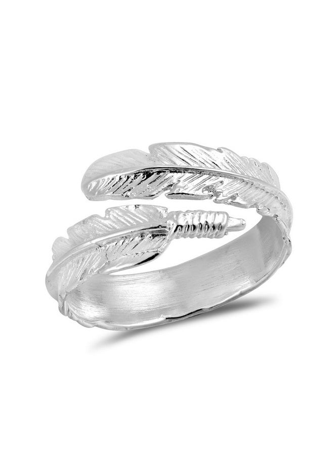 AeraVida Spiritual Embrace Feather Wrap .925 Sterling Silver Ring | Adorable Feather-Inspired Wedding Band For Women | Elegant Sterling Silver Wedding Jewelry  - Image 1