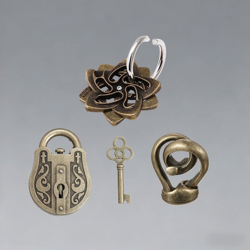 Classic 3 Piece Set Bronze Lu Ban Lock Puzzle Challenge Video Tutorial - Image 5