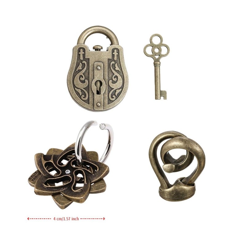 Classic 3 Piece Set Bronze Lu Ban Lock Puzzle Challenge Video Tutorial - Image 2