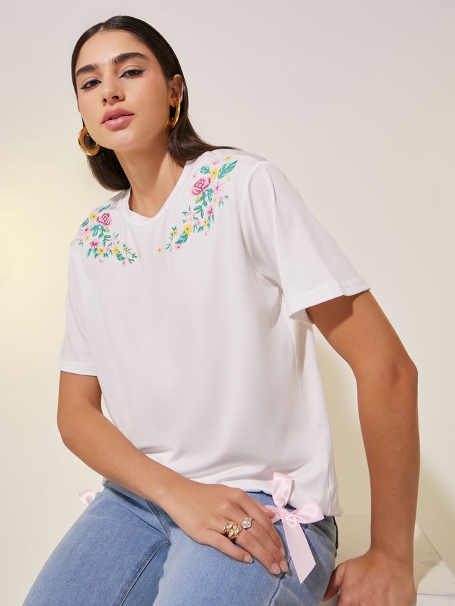 تايك تو تيشيرت برقبة دائرية بطبعة زهور - Image 1