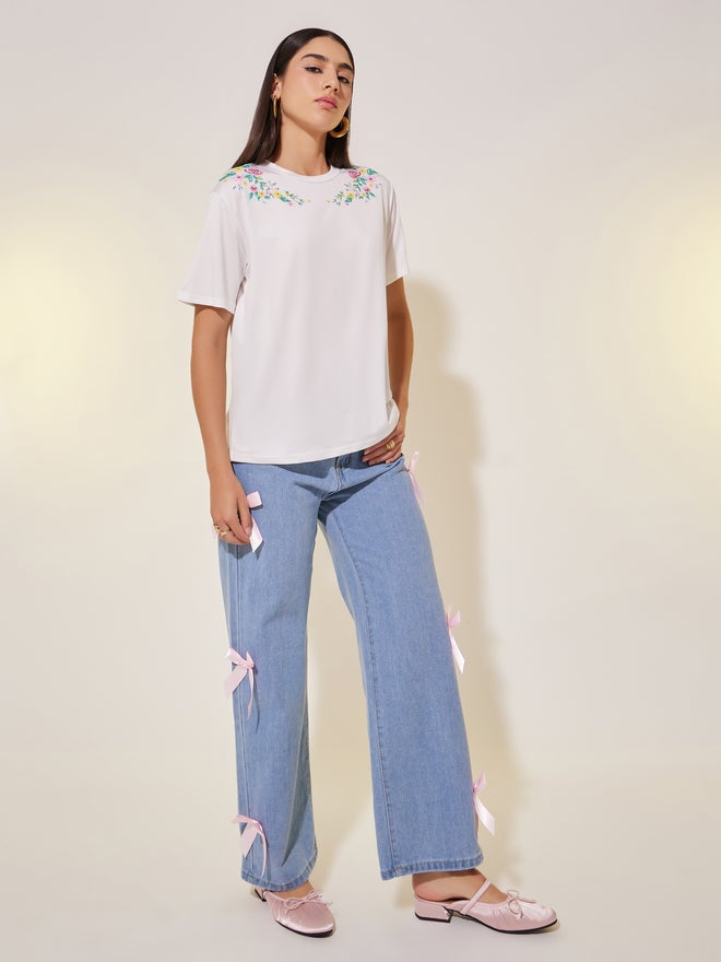 تايك تو تيشيرت برقبة دائرية بطبعة زهور - Image 2