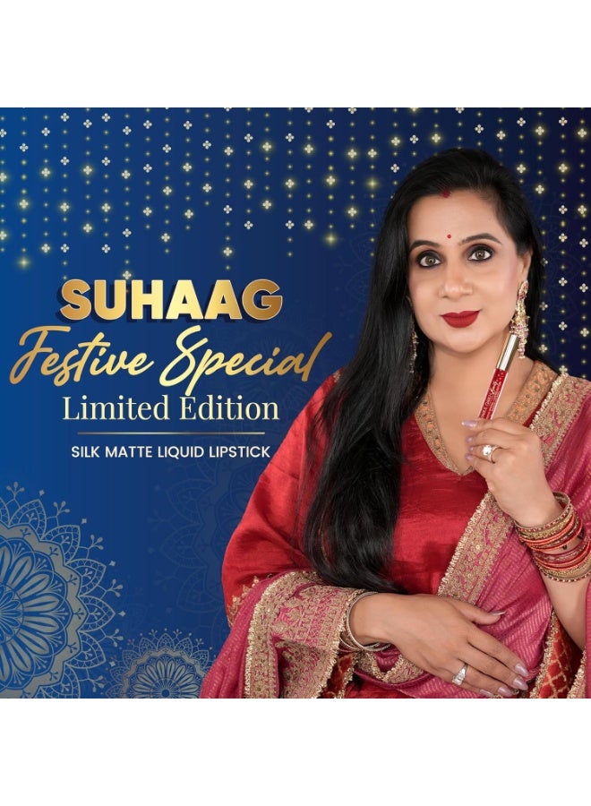 Parul Garg بارول غارغ بيوتي سيلك مات سائل أحمر شفاه | يدوم طويلاً ومقاوم للتلطخ | لمسة مات ناعمة | نباتي وجمال نظيف | يرطب بزبدة الشيا وفيتامين E (سهاج، 2.5 مل) - Image 4