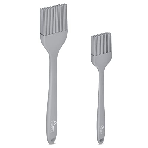 HOTEC Basting Brushes Silicone Heat Resistant Pastry Brushes Spread Oil Butter Sauce Marinades for BBQ Grill Barbecue Baking Kitchen Cooking BPA Free Dishwasher Safe (Grey 2) - Image 1