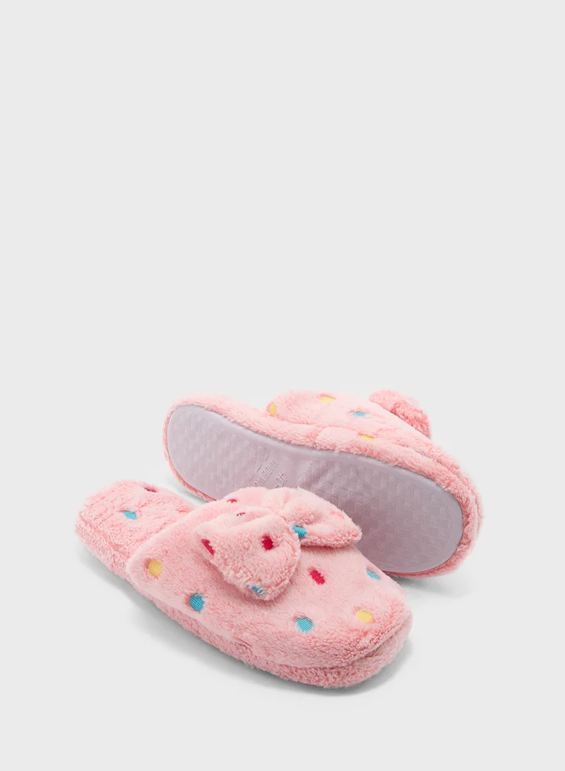 Ginger Polka Dot Bow Detail Bedroom Slippers