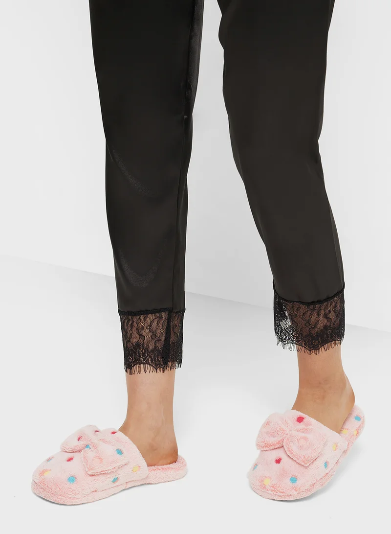 Ginger Polka Dot Bow Detail Bedroom Slippers