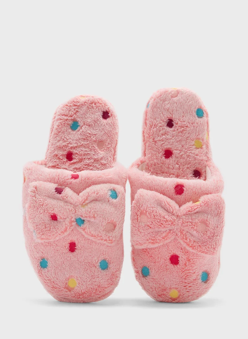 Ginger Polka Dot Bow Detail Bedroom Slippers