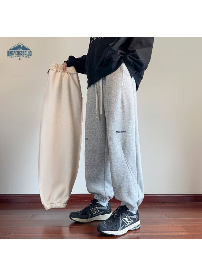 Dingfengbaoluo Men's Jogger Sweatpants Winter Loose Solid Color Warm Trendy Sports Casual Pants Xxz70 Dark Gray Fleece Lined XL - Image 5