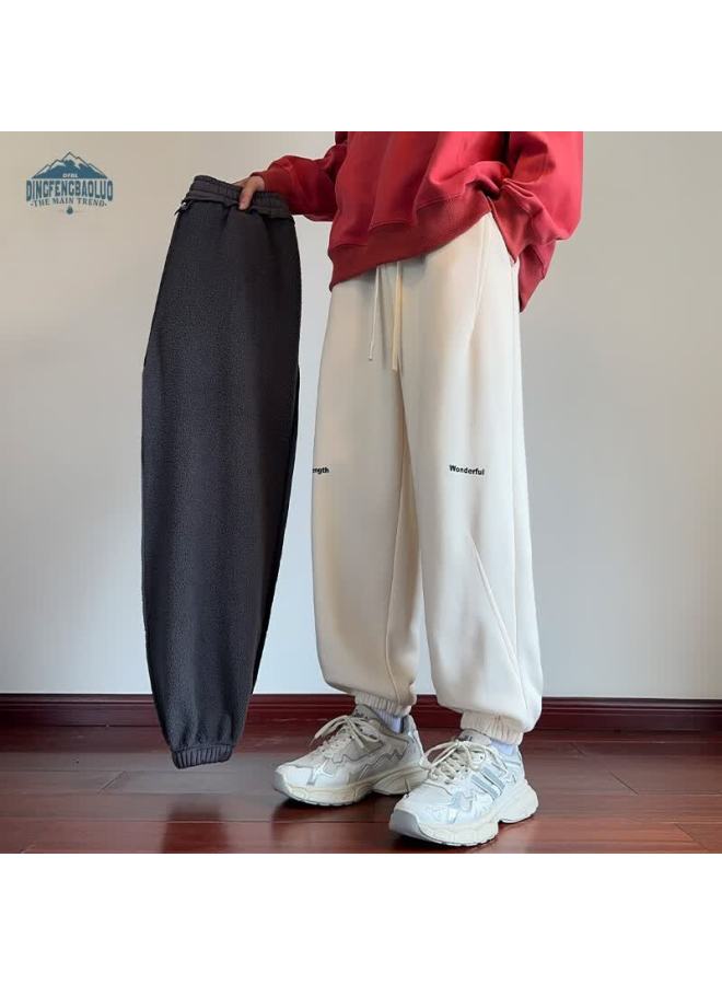 Dingfengbaoluo Men's Jogger Sweatpants Winter Loose Solid Color Warm Trendy Sports Casual Pants Xxz70 Dark Gray Fleece Lined XL - Image 3