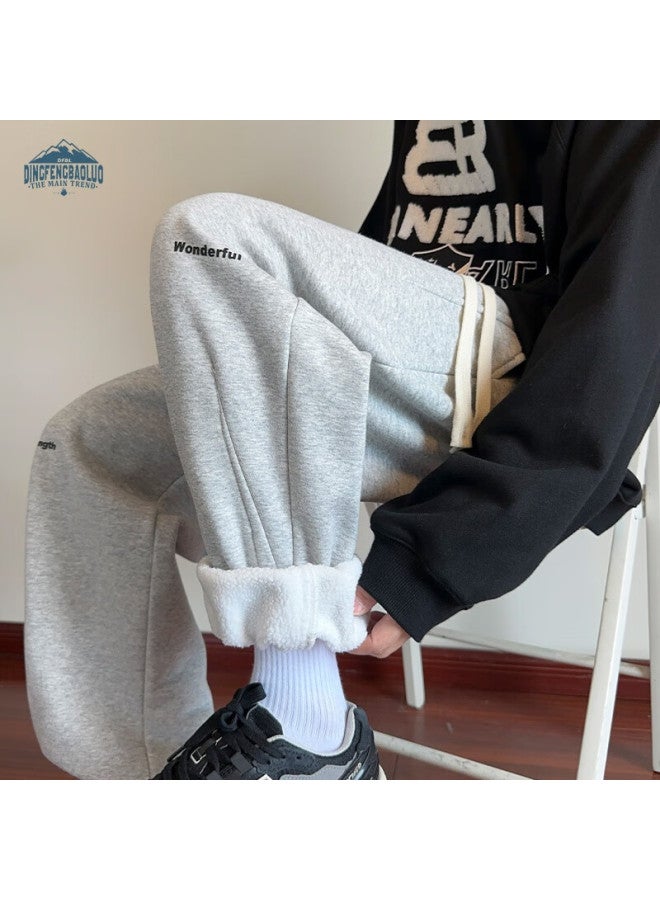 Dingfengbaoluo Men's Jogger Sweatpants Winter Loose Solid Color Warm Trendy Sports Casual Pants Xxz70 Dark Gray Fleece Lined XL - Image 4