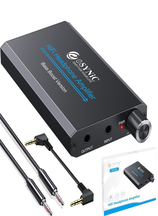 eSynic 16-300Ω Bass Headphone Amp Portable - Rechargeable 3.5MM HiFi Audio Headphone Amplifier with Bass Switch-Aluminum Alloy Case &12H Playtime-0.005% THD for MP3/Phone/PC/Laptop/Car (3.5mm AUX) - Image 1