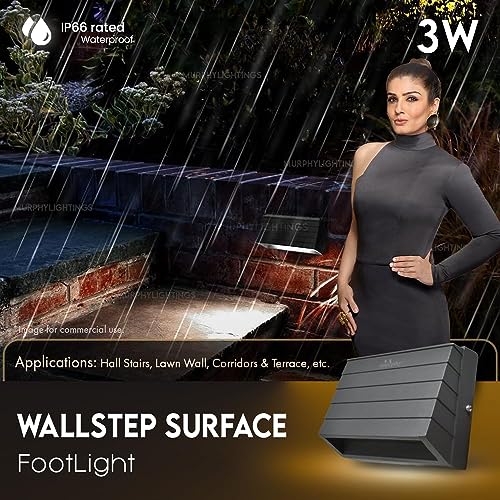 Murphy 3W Wall Step Surface Light Outdoor and Indoor Led Foot Light with Aluminium Ip65 Grade Waterproof Body : Warm White, Pack of 6 - Image 2