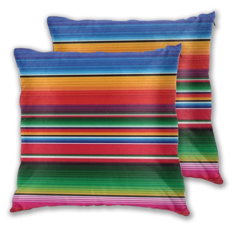 DZGlobal Mexican Pillow Covers Colorful Rainbow Serape Pillowcases Mexican Decorations for Home Ethnic Cushion Covers 18x18 Set of 2