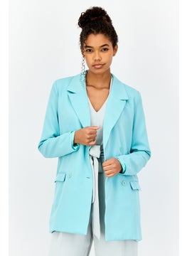 Heartbreak Women Regular Fit Solid Semi Formal Blazer, Turquoise  - Image 1
