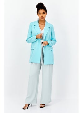 Heartbreak Women Regular Fit Solid Semi Formal Blazer, Turquoise  - Image 2