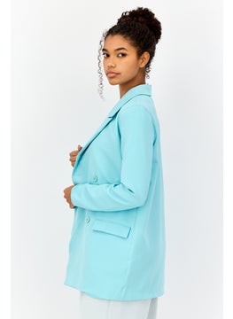 Heartbreak Women Regular Fit Solid Semi Formal Blazer, Turquoise  - Image 4