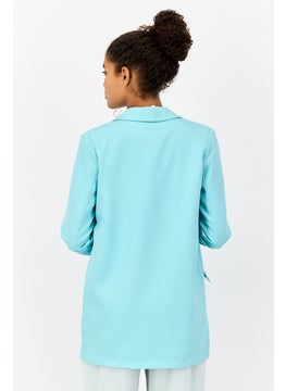 Heartbreak Women Regular Fit Solid Semi Formal Blazer, Turquoise  - Image 3
