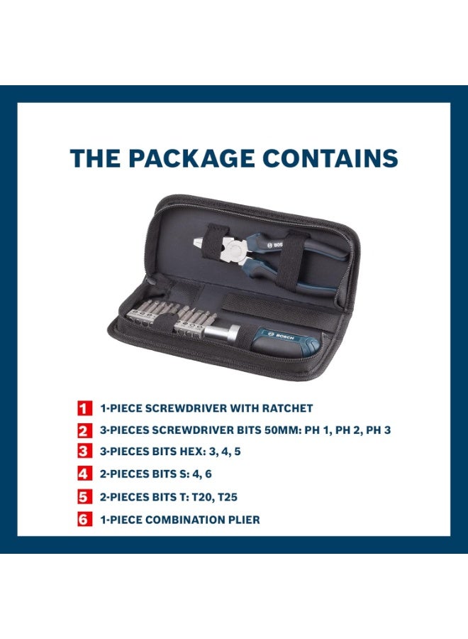 Bosch 12 Pcs Basic Handtool Kit, With Ratcheting Screwdriver - Image 3