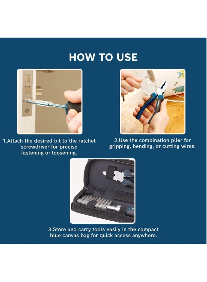 Bosch 12 Pcs Basic Handtool Kit, With Ratcheting Screwdriver - Image 2