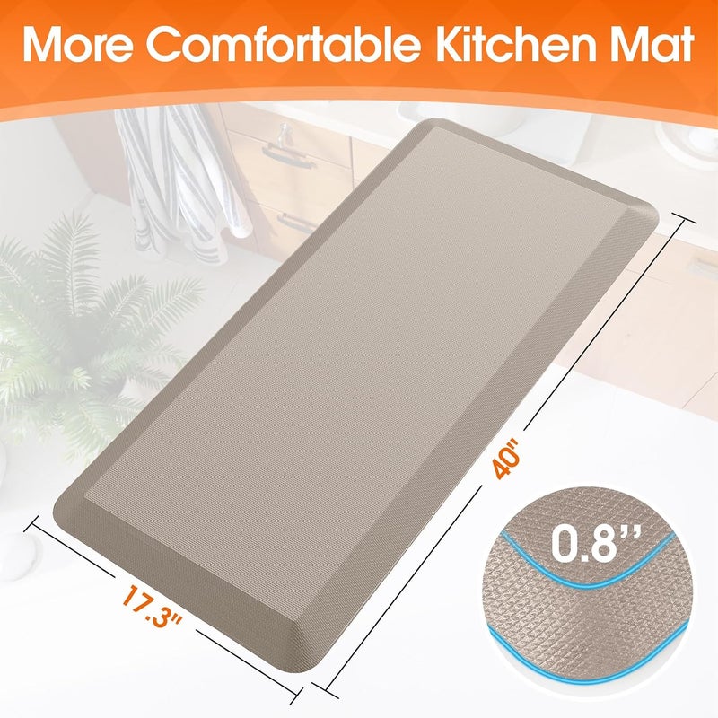 TranquilRelax 4/5 Inch Thicker Kitchen Mat, Cushioned Thick Floor Comfort Mat, with Non-Slip Bottom, Water & Stain Resistant, Easy Clean Standing Desk Mat for Kitchen, Sink, Office (17.3"x39"x0.8", Khaki) - Image 2