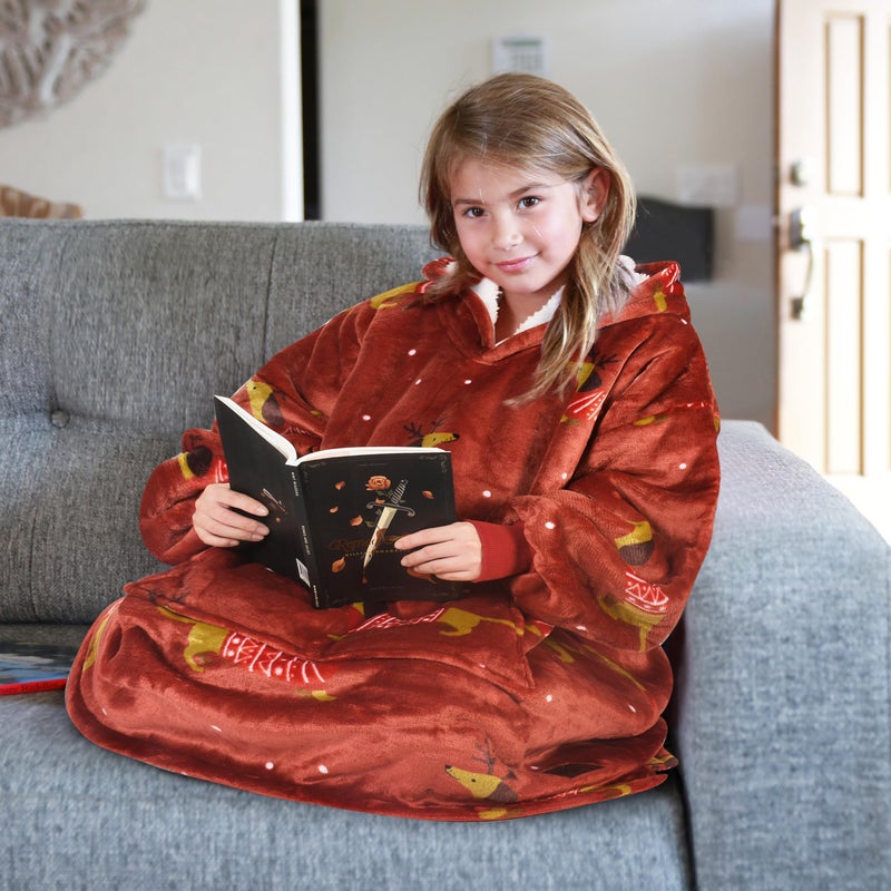 Catalonia Catalonia Xmas Dachshund Blanket Hoodie for Kids  Oversized Wearable Sherpa Sweatshirt Pullover for 7-16 yr Teens Youth  Kids Gift Idea  - Image 2