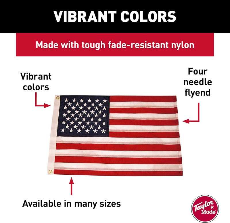 TaylorMade TAYLOR MADE PRODUCTS Sewn American Flag for Boats, 20" x 30", Marine-Grade Nylon, Fade Resistant, Brass Grommets, Embroidered Stars and Stripes, Flag only - 2020109196 - Image 2