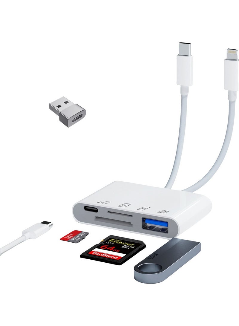 Loquat Suitable For iPhone Multifunctional Card Readers  Dual Line Type-C+Lightn [Reading TF+SD+USB+Type-C Charging/Data/Headphones]