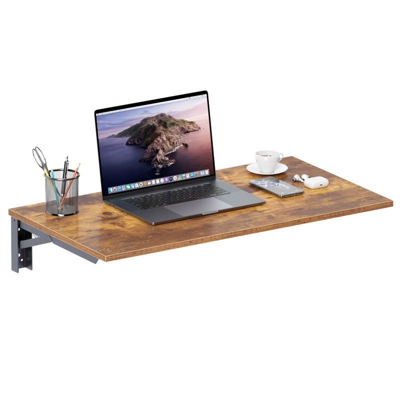 Need Wall Mounted Folding Table - Heavy Duty Small Fold Down Dining Table Length 30" Width 20" Perfect Addition to Home Office/Laundry/Home Bar/Kitchen & Dining Room Rustic Brown AC15-7650FG-ND - Image 1
