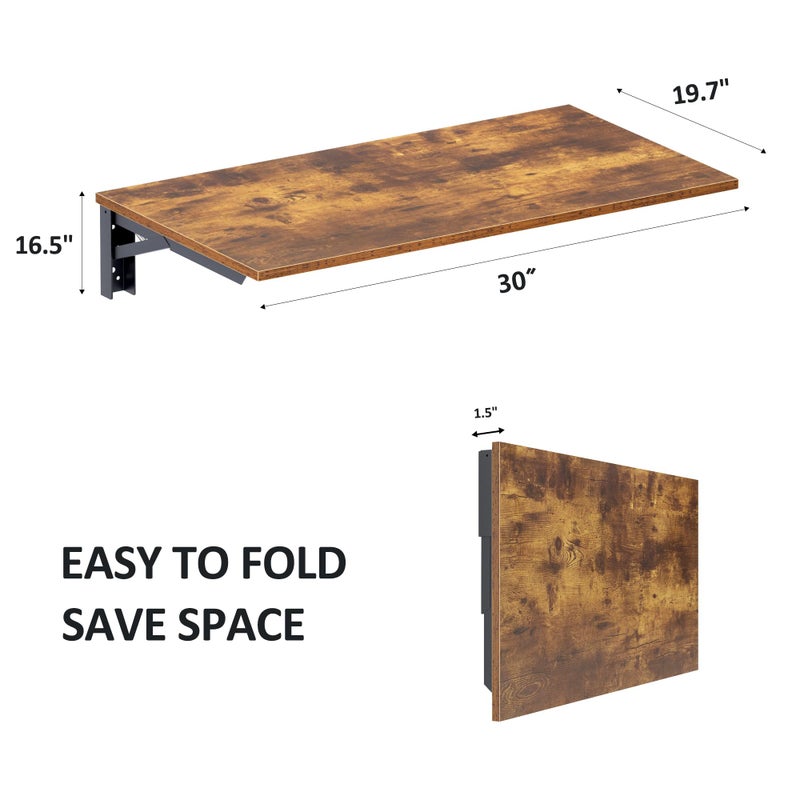 Need Wall Mounted Folding Table - Heavy Duty Small Fold Down Dining Table Length 30" Width 20" Perfect Addition to Home Office/Laundry/Home Bar/Kitchen & Dining Room Rustic Brown AC15-7650FG-ND - Image 4
