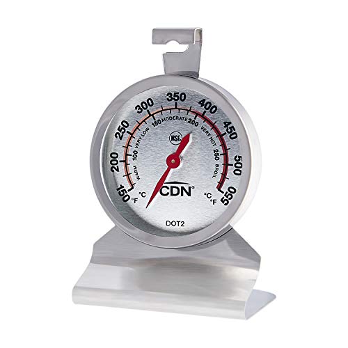 CDN Oven Thermometer ProAccurate EasytoRead 2 Dial Stainless Steel Housing Temperature Zones Stand or Hang Monitor Oven Temperatures NSF Certified DOT2