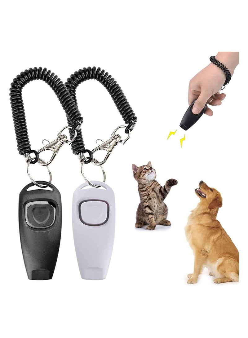 SOLARAE Dog Training Clickers and Whistle in One, Consistent Positive Reinforcement for Puppies, Fix Undesired Behaviors, Pet Training Clicker for Dog Cats Puppy Birds Horses, 2-Pack(White + Black) - Image 1