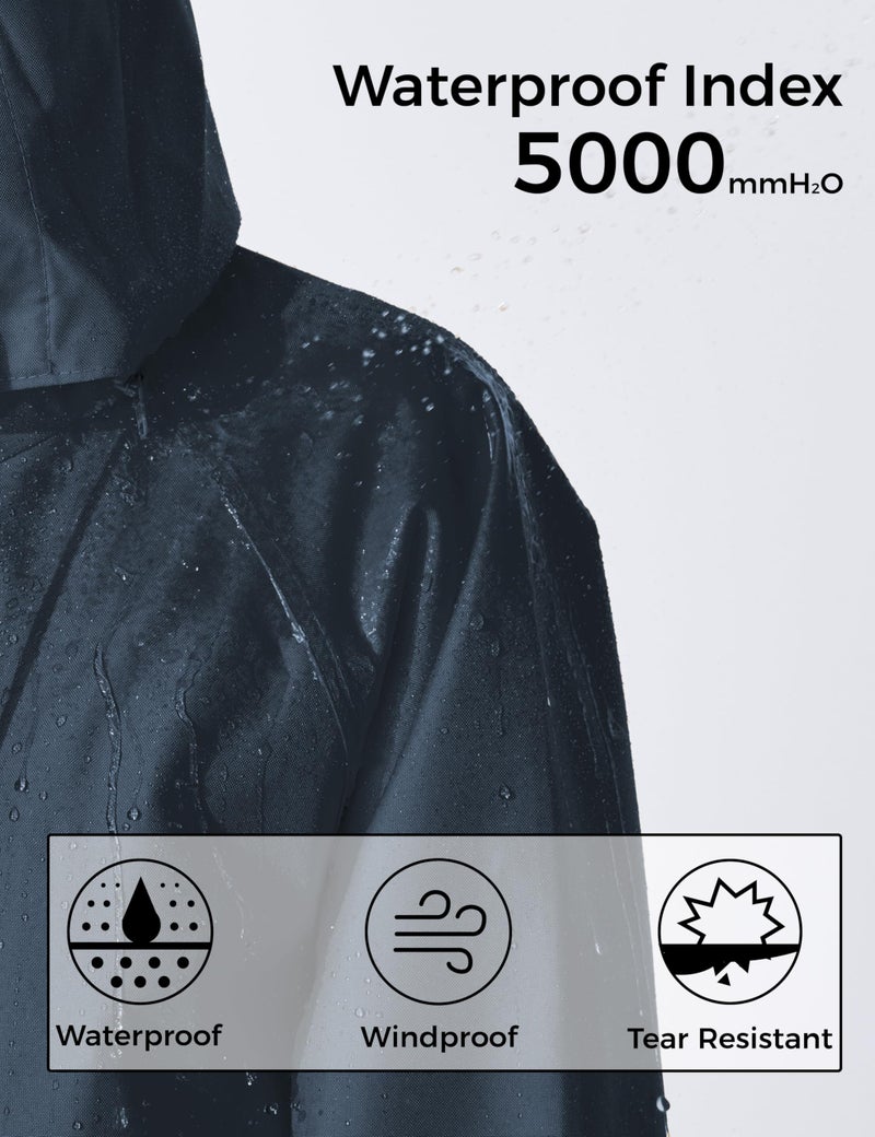 Ubon Women's Rain Coat Waterproof with Hood Long Raincoat Packable Rain Jacket Casual Windbreaker, Navy, Large - Image 5