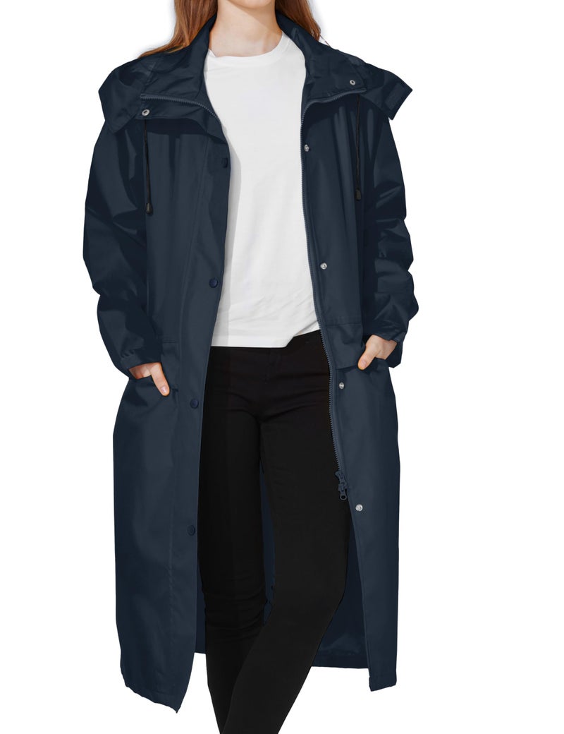Ubon Women's Rain Coat Waterproof with Hood Long Raincoat Packable Rain Jacket Casual Windbreaker, Navy, Large - Image 2