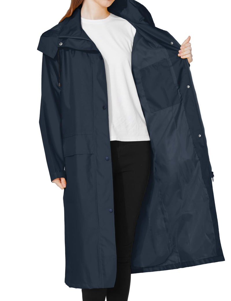 Ubon Women's Rain Coat Waterproof with Hood Long Raincoat Packable Rain Jacket Casual Windbreaker, Navy, Large - Image 4