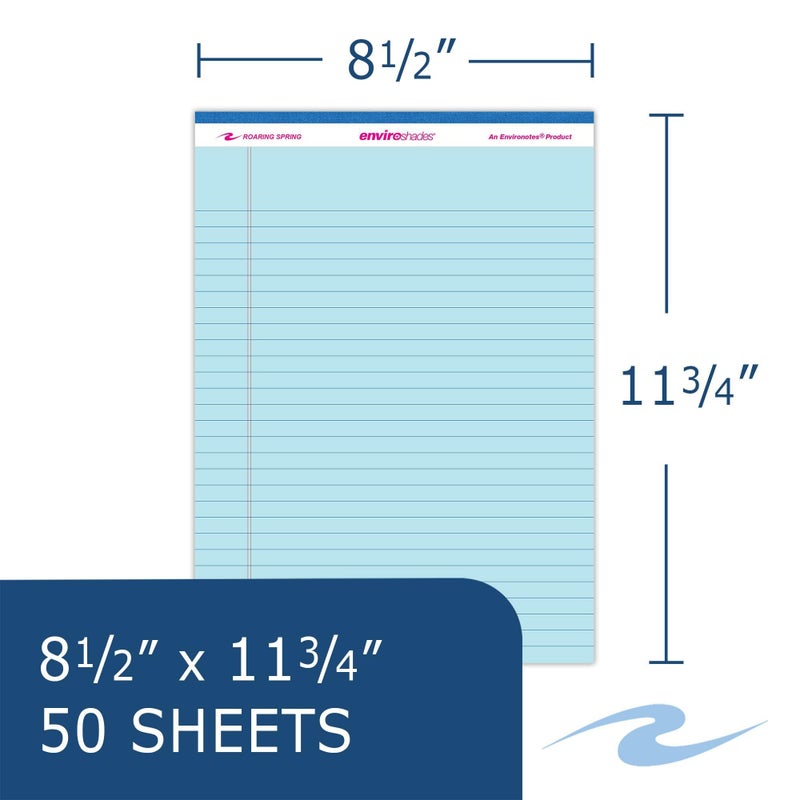 ROARING SPRING Enviroshades Recycled Colored Legal Pads, Blue, 12 Pack, 8.5" x 11", Legal Ruled, 50 Sheets Per Pad, 15 lb Perforated Paper, Made in USA - Image 2