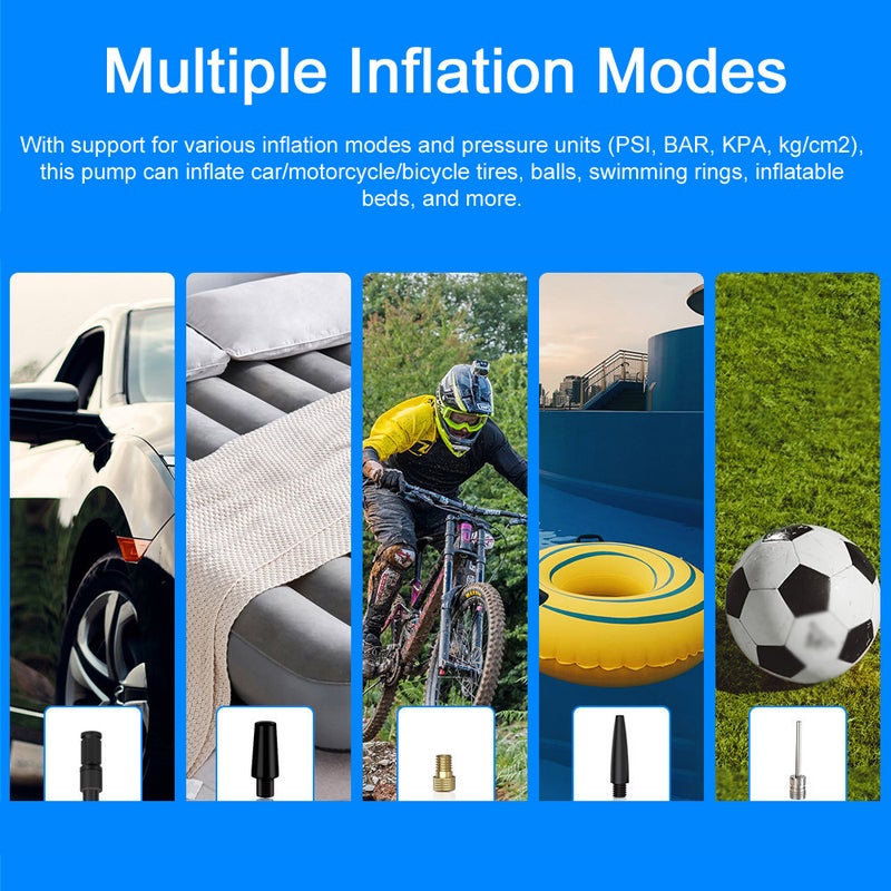 Car Air Pump 150PSI Cordless Air Compressor Portable Electric Tire Inflator with LED Light Auto-Off/Power Bank Function for Car Motorcycle Bicycle Tires Balls - Image 4