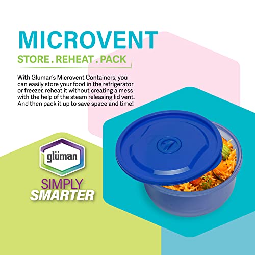 Gluman Microwave Container Set of 4 with Vent Knob for Steam Release | 100% Food Grade | Dishwasher Safe | Freezer Safe | Microwave Safe | Reusable | Recyclable (Microvent_Blue, plastic) - Image 2