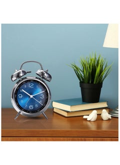 Generic Analog Loud Alarm Clock with Backlight,Battery Operated,Silent Non Ticking,for Heavy Sleepers,Bedrooms,Bedside Table, 4inches Twin Bell Extra Retro Decorative Desk Clocks. (Blue)  - Image 2