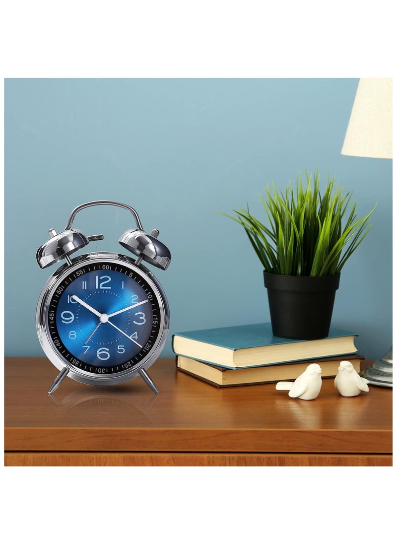 Generic - Analog Loud Alarm Clock with Backlight,Battery Operated,Silent Non Ticking,for Heavy Sleepers,Bedrooms,Bedside Table, 4inches Twin Bell Extra Retro Decorative Desk Clocks. (Blue) - Image 1