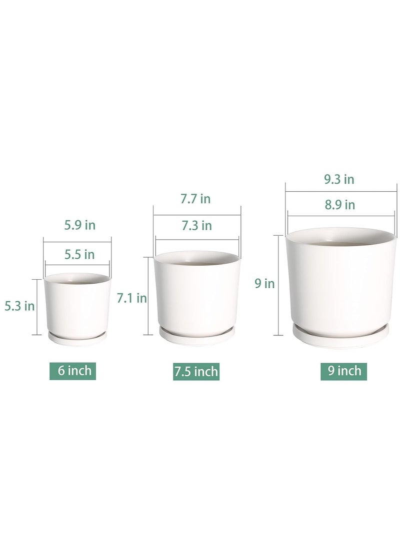 ڤسيل24 أوعية زهور سيراميك بيضاء مستديرة مع فتحة تصريف وصحن وأواني حديقة عصارية للاستخدام الداخلي والخارجي - Image 3