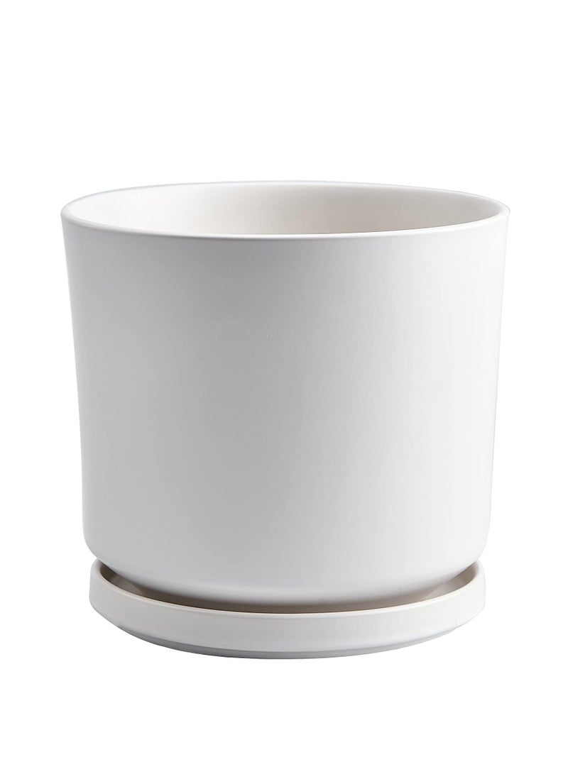 ڤسيل24 أوعية زهور سيراميك بيضاء مستديرة مع فتحة تصريف وصحن وأواني حديقة عصارية للاستخدام الداخلي والخارجي - Image 2